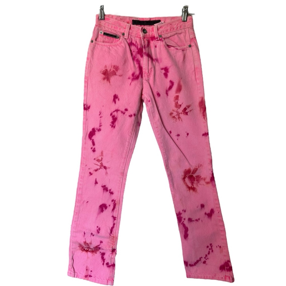 Vintage DKNY High Waisted Mom Jeans Tie Dye Acid Wash Pink Jeans size 2